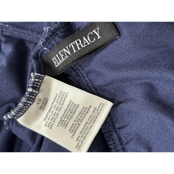 Ellen Tracy One Piece Swimsuit Sz 10 Navy Ruched Ruffle Strap Seashells - Picture 6 of 9